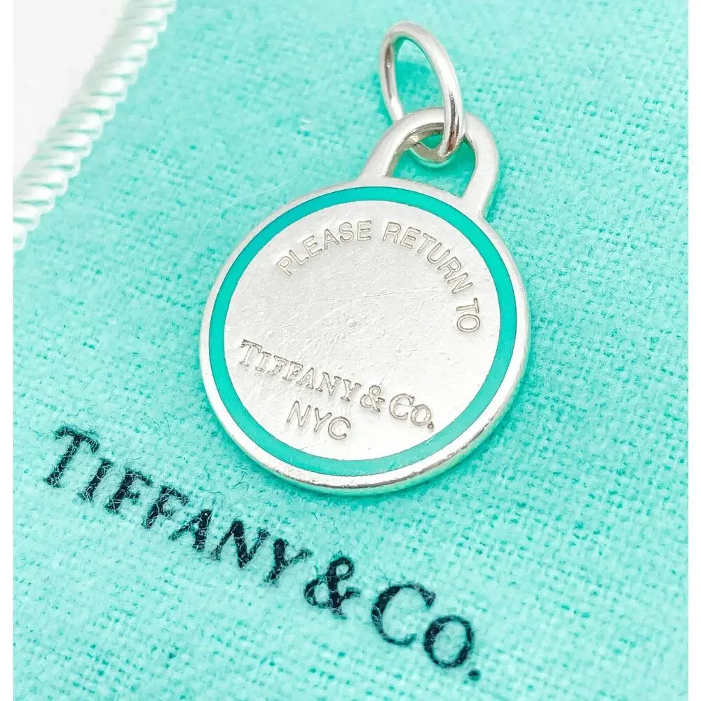Tiffany & Co. Return to Tiffany Blue Enamel Border Round Charm Pendant Sterling